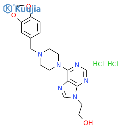 9H-Purine-9-ethanol,6-[4-(1,3-benzodioxol-5-ylmethyl)-1-piperazinyl]-, hydrochloride (1:2) structure