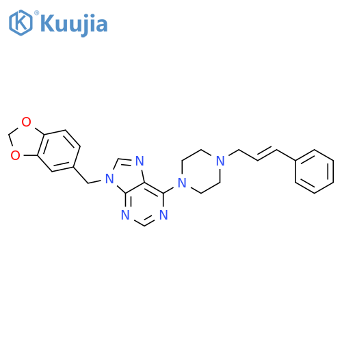 9H-Purine,9-(1,3-benzodioxol-5-ylmethyl)-6-[4-(3-phenyl-2-propen-1-yl)-1-piperazinyl]- structure
