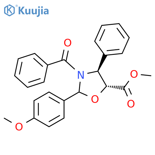 5-Oxazolidinecarboxylic acid, 3-benzoyl-2-(4-methoxyphenyl)-4-phenyl-, methyl ester, (4S,5R)- structure