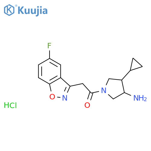 1-(3-Amino-4-cyclopropylpyrrolidin-1-yl)-2-(5-fluoro-1,2-benzoxazol-3-yl)ethan-1-one hydrochloride structure