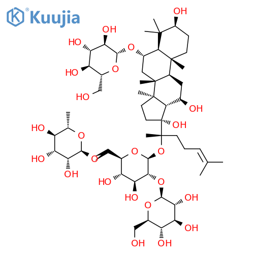 (3b,6a,12b,17a,20S)-Dammar-24-ene-3,6,12,17,20-pentol 20-[glucosyl-(1->2)-[rhamnosyl-(1->6)]-glucoside] 6-glucoside structure