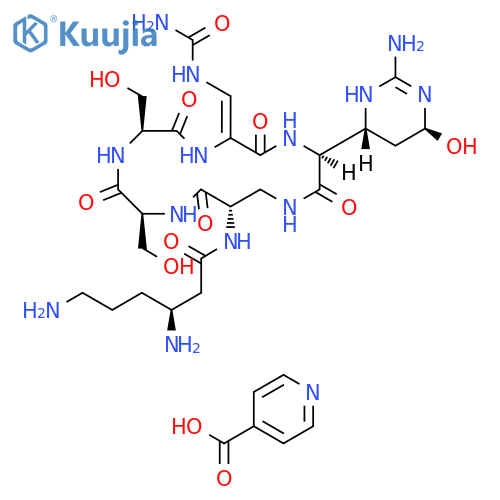 4-Pyridinecarboxylic acid, compd. with (3S)-3,6-diamino-N-[(3S,6Z,9S,12S,15S)-6-[[(aminocarbonyl)amino]methylene]-3-[(4R,6S)-2-amino-1,4,5,6-tetrahydro-6-hydroxy-4-pyrimidinyl]-9,12-bis(hydroxymethyl)-2,5,8,11,14-pentaoxo-1,4,7,10,13-pentaazacyclohexadec-15-yl]hexanamide (1:) structure