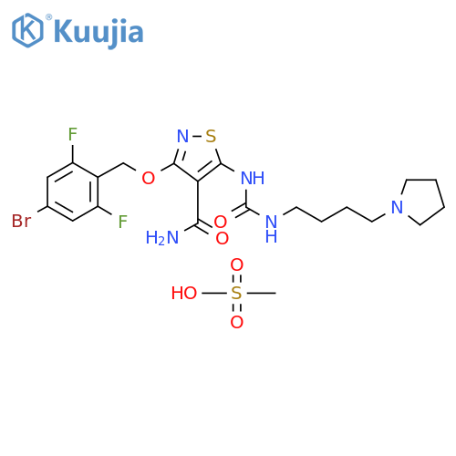 4-Isothiazolecarboxamide, 3-[(4-bromo-2,6-difluorophenyl)methoxy]-5-[[[[4-(1-pyrrolidinyl)butyl]amino]carbonyl]amino]-, methanesulfonate (1:1) structure