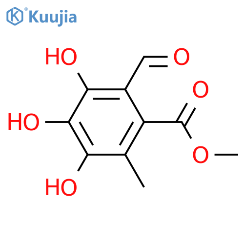 2-Formyl-3,4,5-trihydroxy-6-methylbenzoic acid; Me ester structure