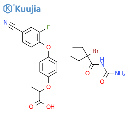 2-bromo-N-carbamoyl-2-ethyl-butanamide; (2R)-2-[4-(4-cyano-2-fluoro-phenoxy)phenoxy]propanoic acid structure