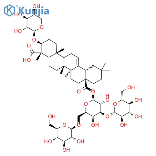 (3S,4S,6Ar,6bS,8aS,12aS,14bR)-8a-[(2S,3R,4S,5R,6R)-3,5-dihydroxy-4-[(2R,3R,4S,5S,6R)-3,4,5-trihydroxy-6-(hydroxymethyl)oxan-2-yl]oxy-6-[[(2R,3R,4S,5S,6R)-3,4,5-trihydroxy-6-(hydroxymethyl)oxan-2-yl]oxymethyl]oxan-2-yl]oxycarbonyl-4,6a,6b,11,11,14b-hexamethyl-3-[(2S,3R,4S,5R)-3,4,5-trihydroxyoxan-2-yl]oxy-1,2,3,4a,5,6,7,8,9,10,12,12a,14,14a-tetradecahydropicene-4-carboxylic acid structure