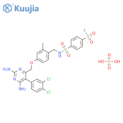 4-[(4-{[2,6-diamino-5-(3,4-dichlorophenyl)pyrimidin-4-yl]methoxy}-2-methylbenzyl)sulfamoyl]benzenesulfonyl fluoride sulfate (1:1) structure