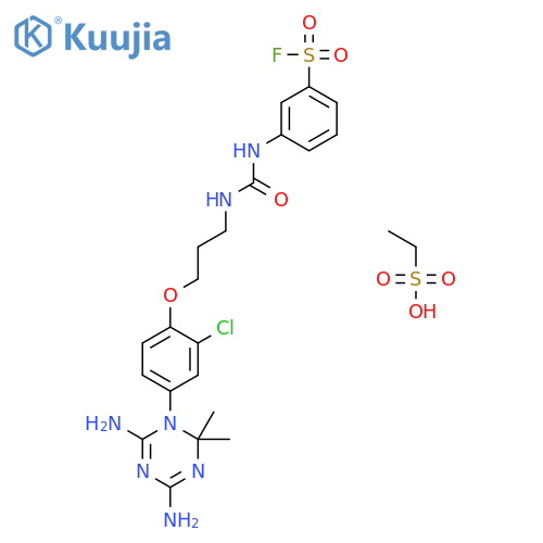 3-[3-[2-chloro-4-(4,6-diamino-2,2-dimethyl-1,3,5-triazin-1-yl)phenoxy]propylcarbamoylamino]benzenesulfonyl Fluoride;ethanesulfonic Acid structure