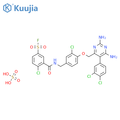 4-chloro-3-[[3-chloro-4-[[2,6-diamino-5-(3,4-dichlorophenyl)pyrimidin-4-yl]methoxy]phenyl]methylcarbamoyl]benzenesulfonyl Fluoride;sulfuric Acid structure