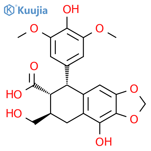 Naphtho[2,3-d]-1,3-dioxole-6-carboxylic acid, 5,6,7,8-tetrahydro-9-hydroxy-5-(4-hydroxy-3,5-dimethoxyphenyl)-7-(hydroxymethyl)-, (5R,6R,7R)- structure