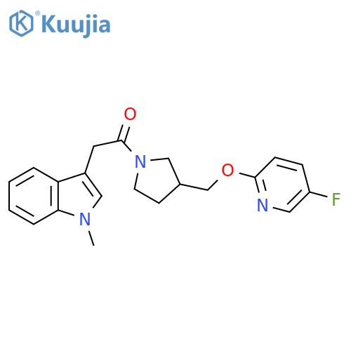 1-(3-{[(5-fluoropyridin-2-yl)oxy]methyl}pyrrolidin-1-yl)-2-(1-methyl-1H-indol-3-yl)ethan-1-one structure