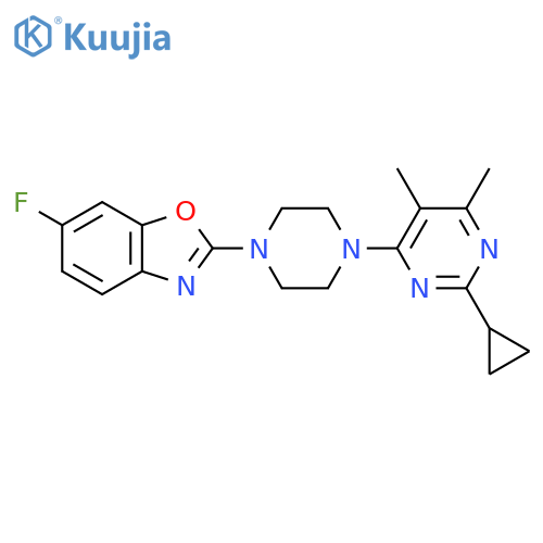 2-[4-(2-Cyclopropyl-5,6-dimethylpyrimidin-4-yl)piperazin-1-yl]-6-fluoro-1,3-benzoxazole structure