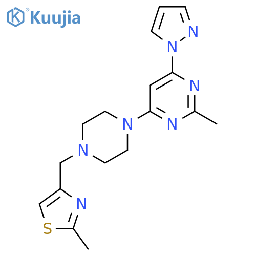 2-methyl-4-{4-[(2-methyl-1,3-thiazol-4-yl)methyl]piperazin-1-yl}-6-(1H-pyrazol-1-yl)pyrimidine structure