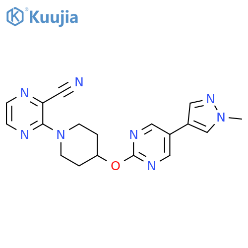 3-(4-{[5-(1-methyl-1H-pyrazol-4-yl)pyrimidin-2-yl]oxy}piperidin-1-yl)pyrazine-2-carbonitrile structure