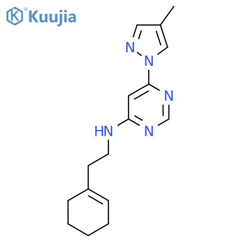 N-[2-(cyclohex-1-en-1-yl)ethyl]-6-(4-methyl-1H-pyrazol-1-yl)pyrimidin-4-amine structure
