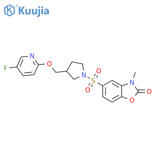 5-[(3-{[(5-fluoropyridin-2-yl)oxy]methyl}pyrrolidin-1-yl)sulfonyl]-3-methyl-2,3-dihydro-1,3-benzoxazol-2-one structure