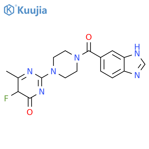 2-[4-(1H-1,3-benzodiazole-5-carbonyl)piperazin-1-yl]-5-fluoro-6-methyl-3,4-dihydropyrimidin-4-one structure