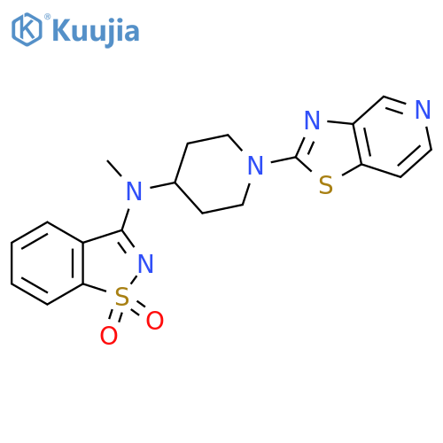3-methyl(1-{1,3thiazolo4,5-cpyridin-2-yl}piperidin-4-yl)amino-1,2-benzothiazole-1,1-dione structure