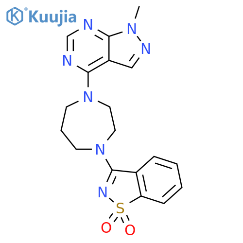 3-(4-{1-methyl-1H-pyrazolo3,4-dpyrimidin-4-yl}-1,4-diazepan-1-yl)-1,2-benzothiazole-1,1-dione structure