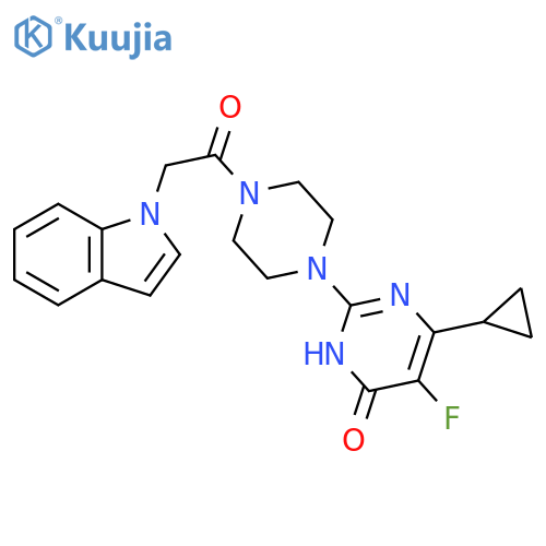 6-cyclopropyl-5-fluoro-2-{4-[2-(1H-indol-1-yl)acetyl]piperazin-1-yl}-3,4-dihydropyrimidin-4-one structure