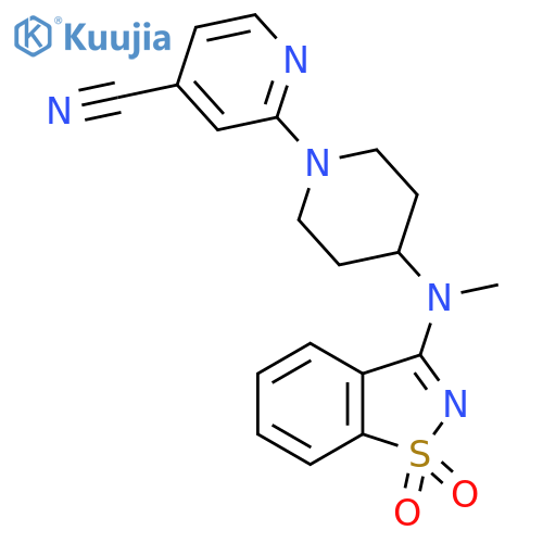 2-{4-(1,1-dioxo-1,2-benzothiazol-3-yl)(methyl)aminopiperidin-1-yl}pyridine-4-carbonitrile structure