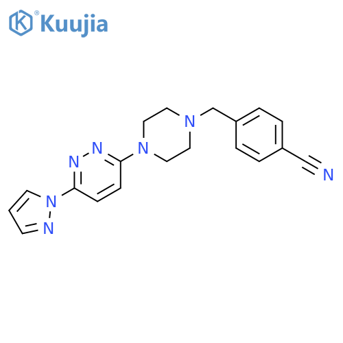 4-({4-[6-(1H-pyrazol-1-yl)pyridazin-3-yl]piperazin-1-yl}methyl)benzonitrile structure