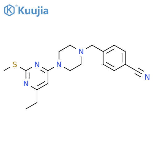 4-({4-[6-ethyl-2-(methylsulfanyl)pyrimidin-4-yl]piperazin-1-yl}methyl)benzonitrile structure