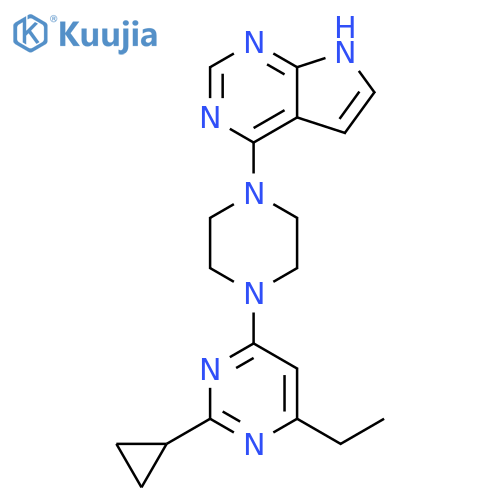 2-cyclopropyl-4-ethyl-6-(4-{7H-pyrrolo[2,3-d]pyrimidin-4-yl}piperazin-1-yl)pyrimidine structure