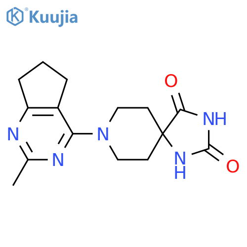 8-{2-methyl-5H,6H,7H-cyclopenta[d]pyrimidin-4-yl}-1,3,8-triazaspiro[4.5]decane-2,4-dione structure