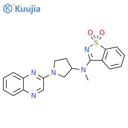 3-{methyl1-(quinoxalin-2-yl)pyrrolidin-3-ylamino}-1,2-benzothiazole-1,1-dione structure