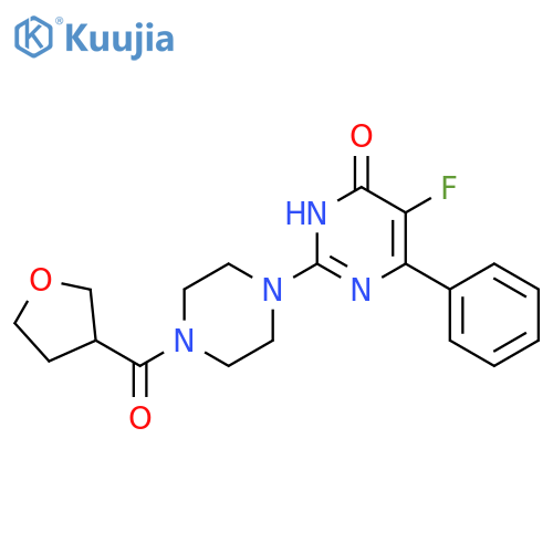 5-fluoro-2-[4-(oxolane-3-carbonyl)piperazin-1-yl]-6-phenyl-3,4-dihydropyrimidin-4-one structure