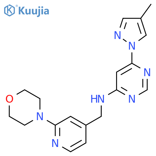 6-(4-methyl-1H-pyrazol-1-yl)-N-{[2-(morpholin-4-yl)pyridin-4-yl]methyl}pyrimidin-4-amine structure