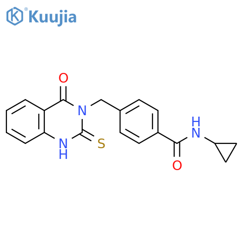 N-cyclopropyl-4-[(4-oxo-2-sulfanylidene-1,2,3,4-tetrahydroquinazolin-3-yl)methyl]benzamide structure