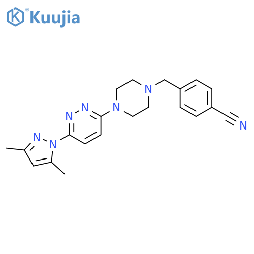 4-({4-[6-(3,5-dimethyl-1H-pyrazol-1-yl)pyridazin-3-yl]piperazin-1-yl}methyl)benzonitrile structure