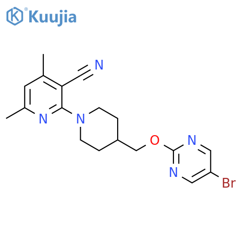 2-(4-{[(5-bromopyrimidin-2-yl)oxy]methyl}piperidin-1-yl)-4,6-dimethylpyridine-3-carbonitrile structure