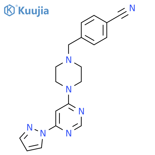 4-({4-[6-(1H-pyrazol-1-yl)pyrimidin-4-yl]piperazin-1-yl}methyl)benzonitrile structure