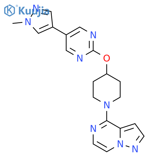 5-(1-methyl-1H-pyrazol-4-yl)-2-[(1-{pyrazolo[1,5-a]pyrazin-4-yl}piperidin-4-yl)oxy]pyrimidine structure