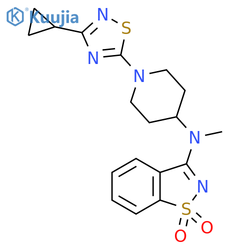 3-{1-(3-cyclopropyl-1,2,4-thiadiazol-5-yl)piperidin-4-yl(methyl)amino}-1,2-benzothiazole-1,1-dione structure