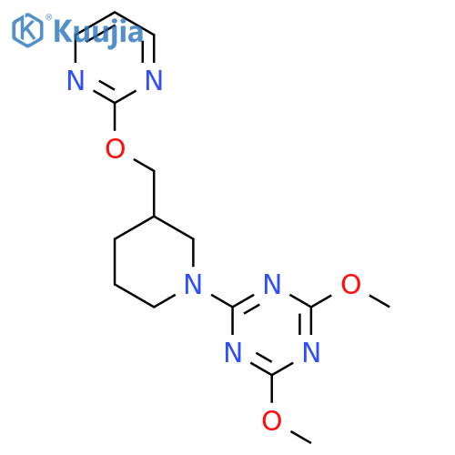 2,4-Dimethoxy-6-{3-[(pyrimidin-2-yloxy)methyl]piperidin-1-yl}-1,3,5-triazine structure