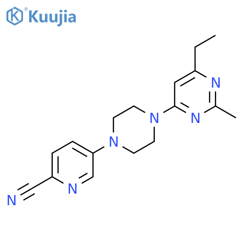 5-[4-(6-Ethyl-2-methylpyrimidin-4-yl)piperazin-1-yl]pyridine-2-carbonitrile structure
