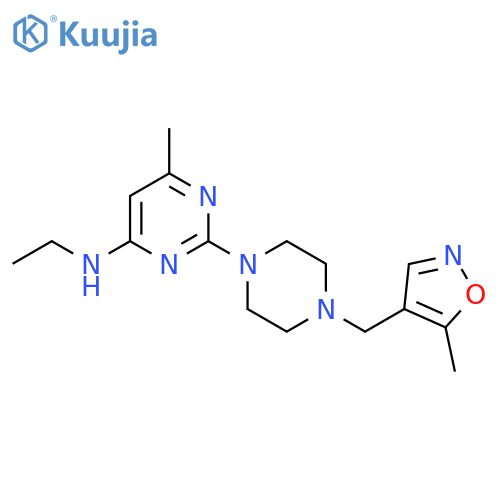 N-ethyl-6-methyl-2-{4-[(5-methyl-1,2-oxazol-4-yl)methyl]piperazin-1-yl}pyrimidin-4-amine structure