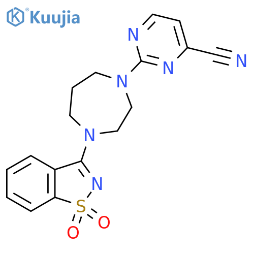 2-4-(1,1-dioxo-1,2-benzothiazol-3-yl)-1,4-diazepan-1-ylpyrimidine-4-carbonitrile structure