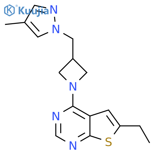 1-[(1-{6-ethylthieno[2,3-d]pyrimidin-4-yl}azetidin-3-yl)methyl]-4-methyl-1H-pyrazole structure