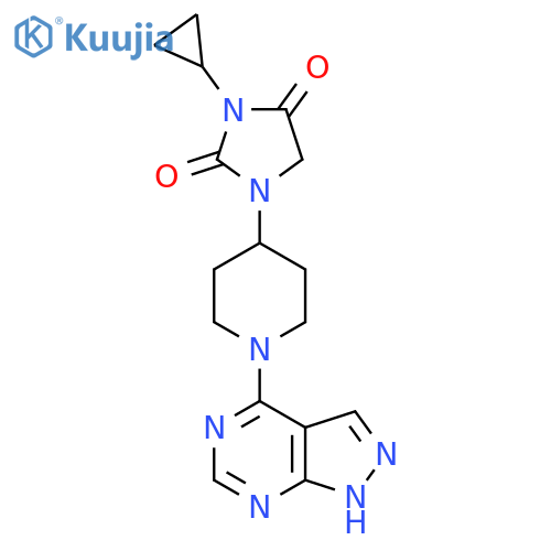 3-cyclopropyl-1-(1-{1H-pyrazolo[3,4-d]pyrimidin-4-yl}piperidin-4-yl)imidazolidine-2,4-dione structure