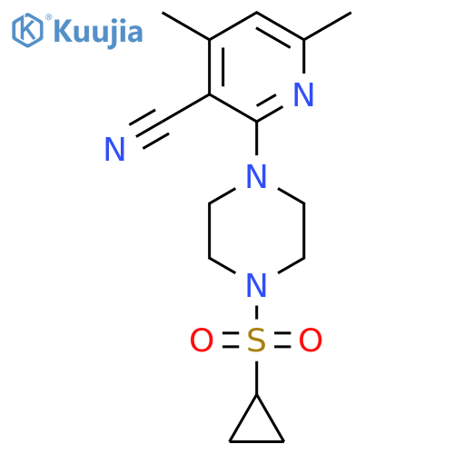 2-[4-(Cyclopropanesulfonyl)piperazin-1-yl]-4,6-dimethylpyridine-3-carbonitrile structure