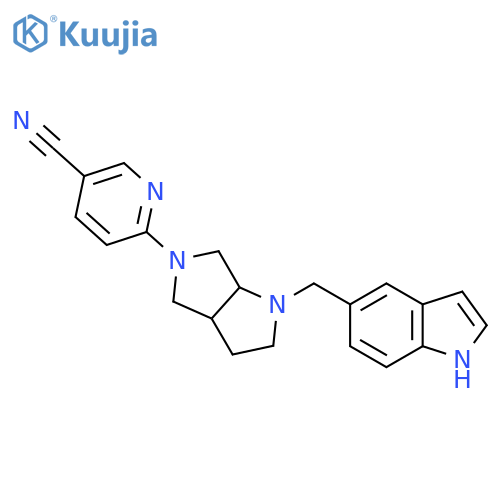 6-{1-[(1H-indol-5-yl)methyl]-octahydropyrrolo[2,3-c]pyrrol-5-yl}pyridine-3-carbonitrile structure