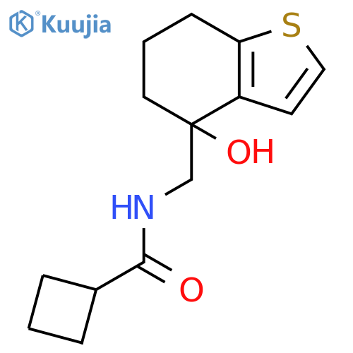 N-[(4-hydroxy-4,5,6,7-tetrahydro-1-benzothiophen-4-yl)methyl]cyclobutanecarboxamide structure