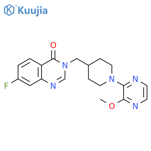 7-fluoro-3-{[1-(3-methoxypyrazin-2-yl)piperidin-4-yl]methyl}-3,4-dihydroquinazolin-4-one structure
