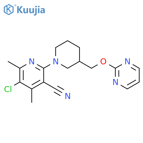 5-chloro-4,6-dimethyl-2-{3-[(pyrimidin-2-yloxy)methyl]piperidin-1-yl}pyridine-3-carbonitrile structure