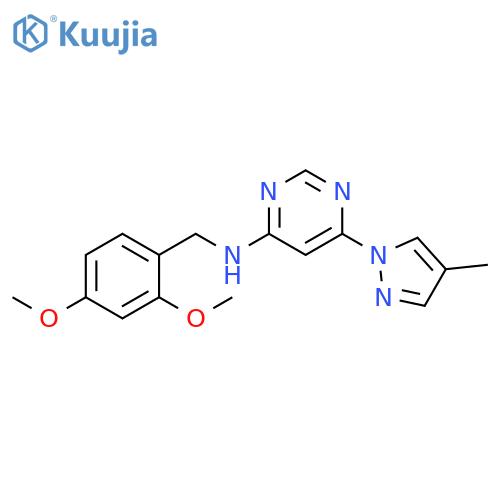 N-[(2,4-dimethoxyphenyl)methyl]-6-(4-methyl-1H-pyrazol-1-yl)pyrimidin-4-amine structure